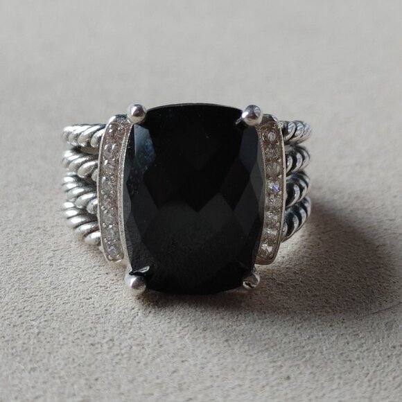 David Yurman "Wheaton" Ring Black Onyx & Diamond 925 Sterling Silver Size 9 - Picture 3 of 9